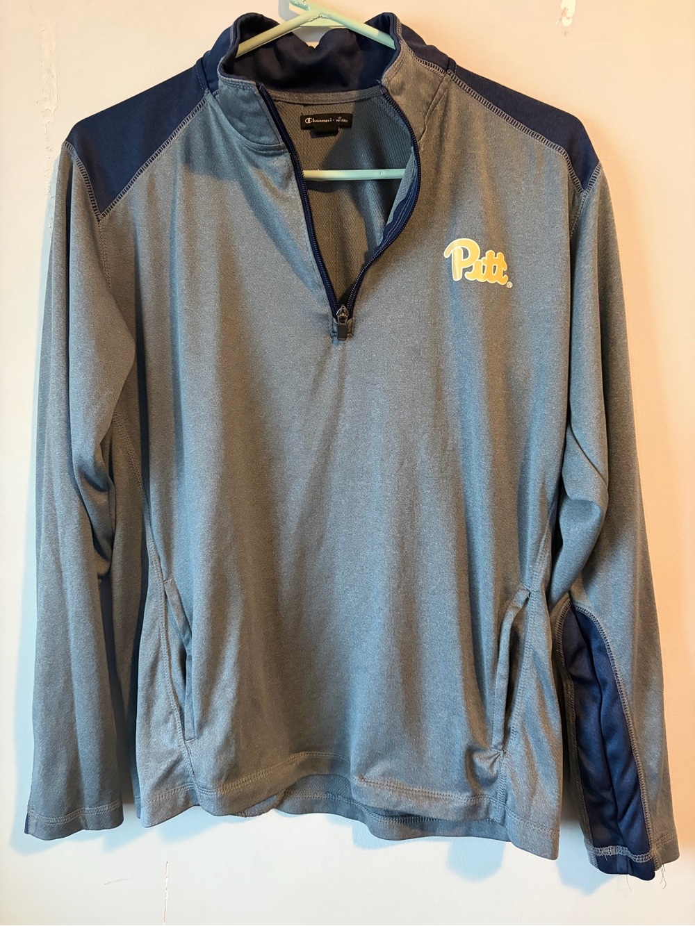 Champion Gray & Navy Pitt Quarter-Zip Pullover